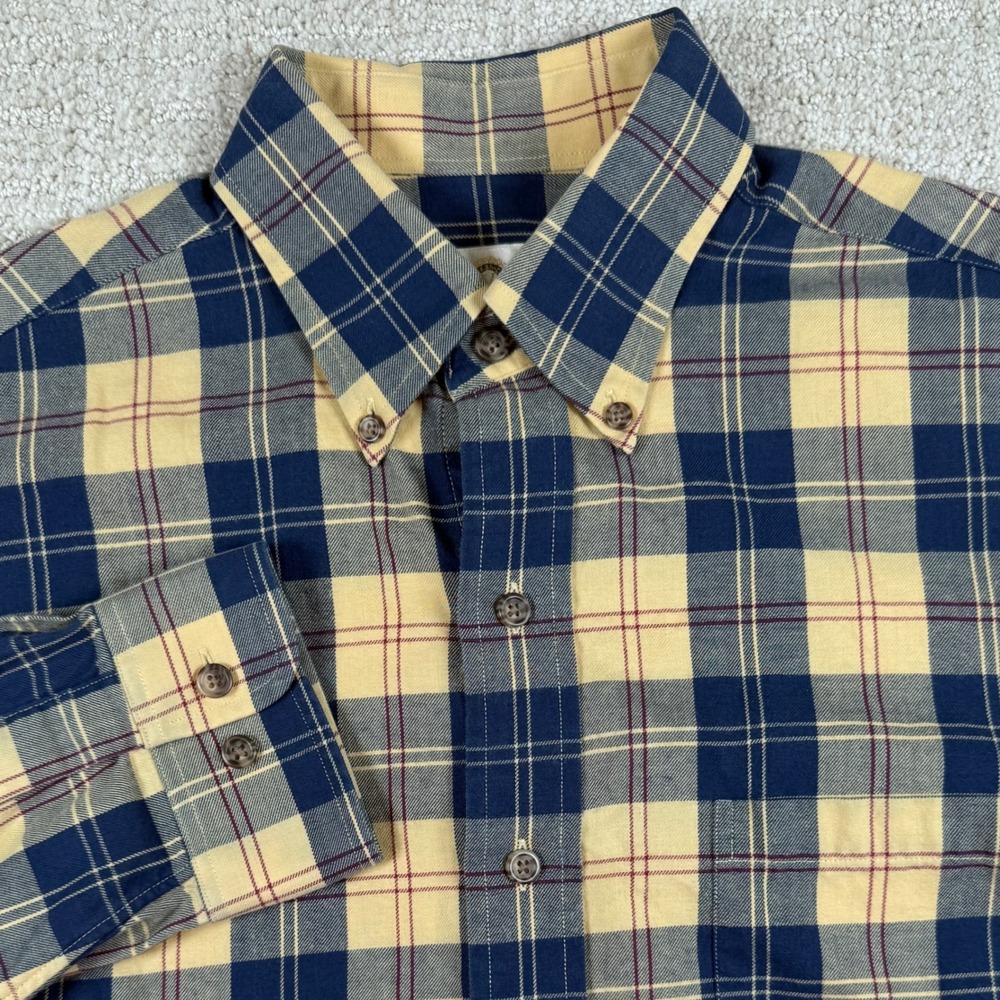 Viyella Mens Medium Yellow Blue Plaid Cotton Wool Blend Button Down Shirt